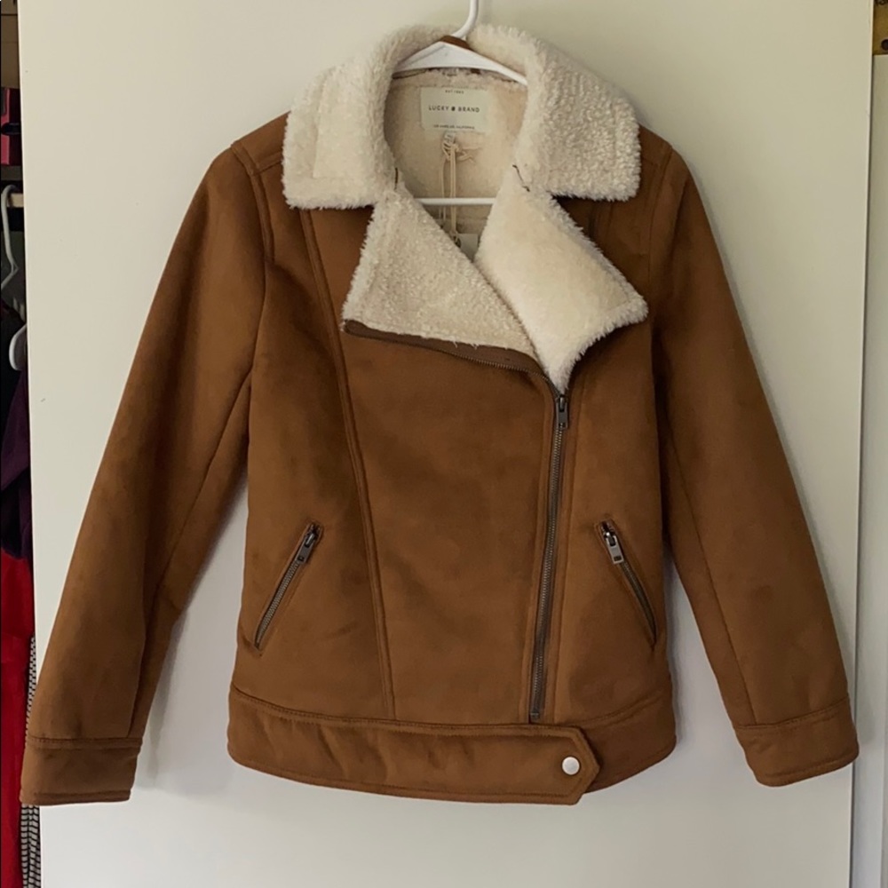NWT Lucky Brand Suede/ Sherpa Jacket